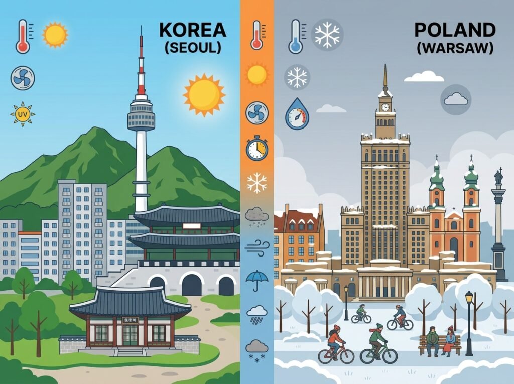 Weather in Korea vs Poland