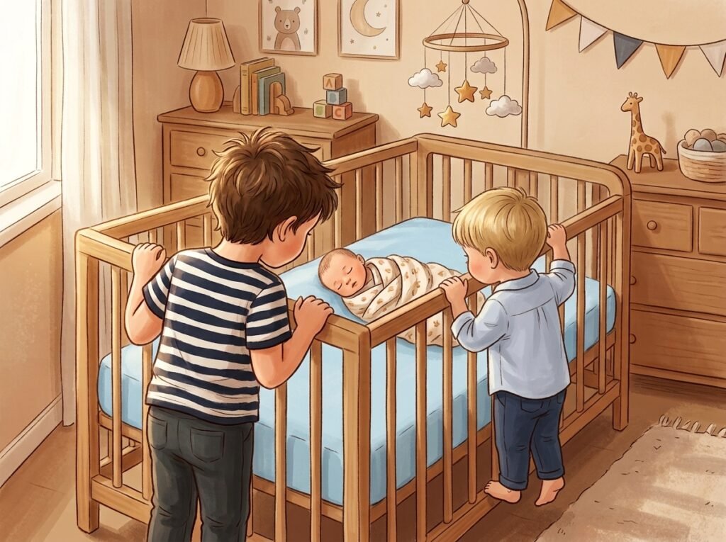 two boys watching their brother